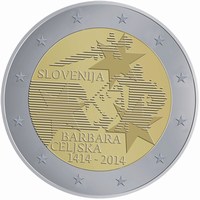 2 Euromunt van Slovenië uit 2014 met het motief 600e verjaardag van de kroning van Barbara van Celje