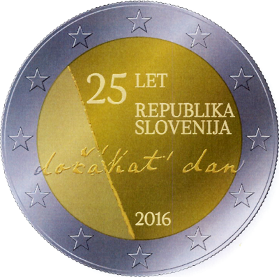 2 Euromunt van Slovenië uit 2016 met het motief 25 jaar onafhankelijkheid