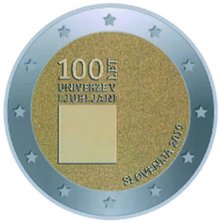 2 Euromunt van Slovenië uit 2019 met het motief 100 jaar universiteit van Ljubljana