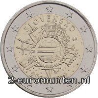 2 Euromunt van Slowakije uit 2012 met het motief 10 jaar chartale Euro