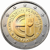 2 Euromunt van Slowakije uit 2014 met het motief 10 jaar lidmaatschap van de Europese Unie