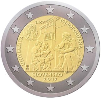2 Euromunt van Slowakije uit 2017 met het motief 550ste verjaardag van de oprichting van Academia Istropolitana