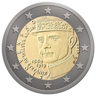 2 Euromunt van Slowakije uit 2019 met het motief 100ste sterfdag van Milan Rastislav Štefánik