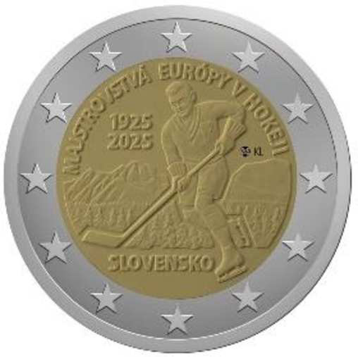 2 Euromunt van Slowakije uit 2025 met het motief Europees kampioenschap IJshockey