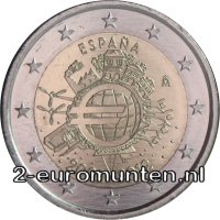 2 Euromunt van Spanje uit 2012 met het motief 10 jaar chartale Euro