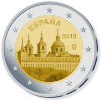 2 Euromunt van Spanje uit 2013 met het motief Klooster en plaats Escorial