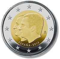 2 Euromunt van Spanje uit 2014 met het motief Dubbelportret Juan Carlos I en Felipe VI