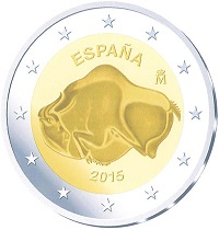 2 Euromunt van Spanje uit 2015 met het motief Grot van Altamira en de paleolithische grotkunst van Noord-Spanje