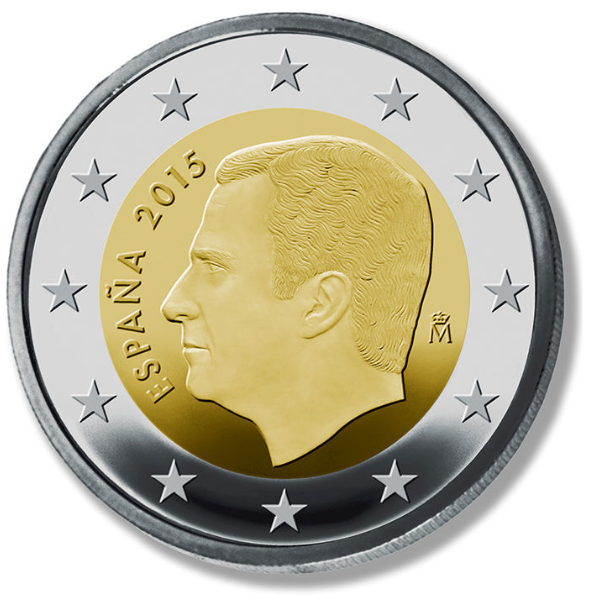 Normale 2 Euromunt uit Spanje met als morief het portret van Koning Felipe VI