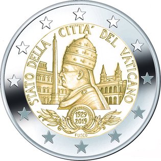 2 Euromunt van Vaticaanstad uit 2019 met het motief 90 jaar Vaticaanstad 2019