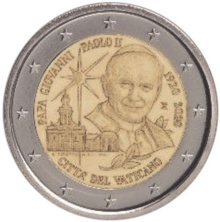 2 Euromunt van Vaticaanstad uit 2020 met het motief 100e verjaardag Paus Johannes Paulus II
