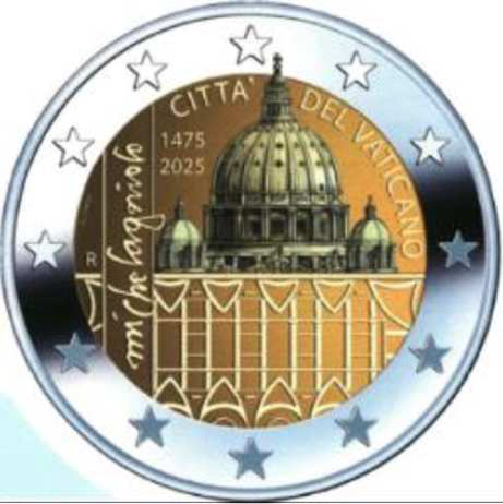 2 Euromunt van Vaticaanstad uit 2025 met het motief de 550ste geboortedag van Michelangelo
